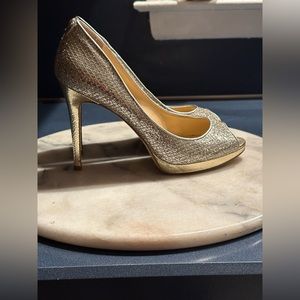 Ivanka Trump Peep Toe Gorgeous Silver & Gold Sparkling Stiletto 4.5” Heels Sz.9.
